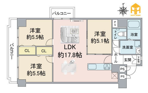 ストーク天神ハイムの間取り|※現況と図面が異なる場合現況を優先いたします。