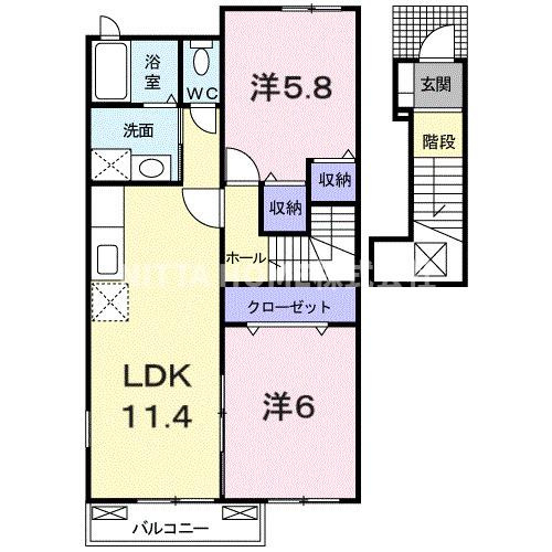 丹波篠山市野中のアパートの間取り|使い勝手の良い２ＬＤＫの間取りです◇