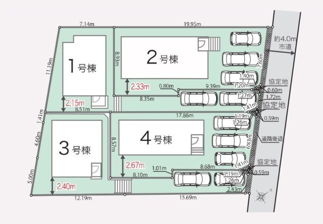 【区画図】 | 福岡市南区屋形原2丁目25-1期　1号棟（全4棟）【仲介手数料無料・0円】 | 区画図です。1号棟