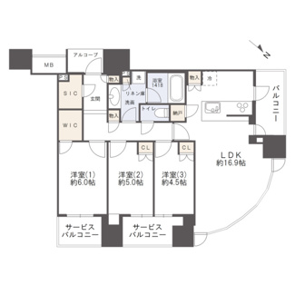 【居間・リビング】 | シエリアタワー中之島 | 【リビングダイニング】角住戸につき、円形のコーナーサッシから暖かな陽が差し込みます！