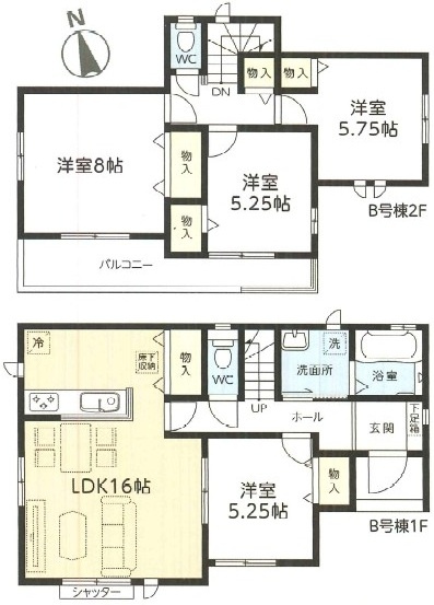 土浦市下高津3丁目347番　新築戸建て　B号棟の間取り|間取り図です♪
実際の空間の広さや陽当たり、風通しなどは現地でご確認できます♪