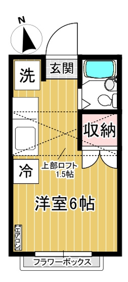 【間取り】 | アクシス山口台 | はじめての一人暮らしの方や学生さんにオススメ！ワンルームタイプのお部屋です♪なんと言っても最上階なのが嬉しい♪