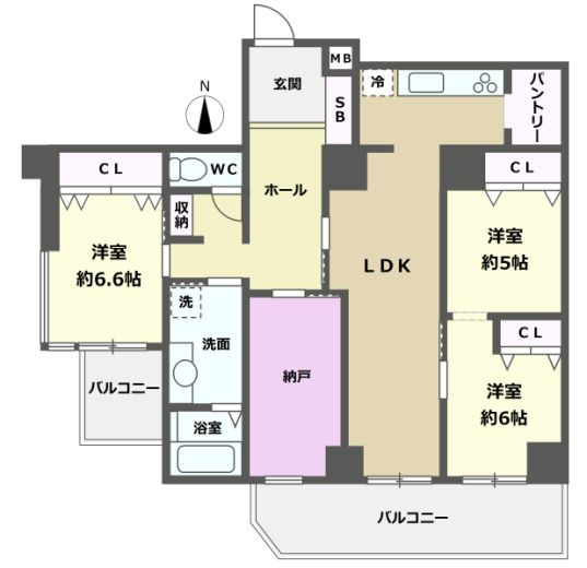 フジタ八王子マンションの間取り|～南向き3SLDK　広い納戸が大活躍の間取り～