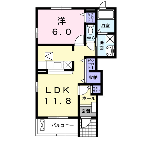 霞台ハイツＥの間取り|1LDKです