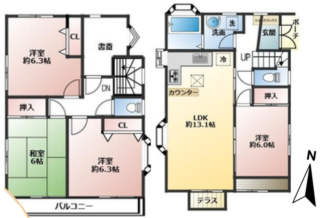 【間取り】 | 散田町中古戸建 | 将来的に家族が増えることを考えれば、中古戸建住宅の4LDKがよいです。部屋が４つあることで、夫婦子供それぞれに部屋を割り当てることが可能です。リビングルームでは、家族の団らんの場として活用できます。