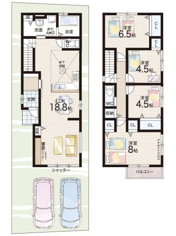 豊中市熊野町　第1期　新築一戸建ての間取り|1号地