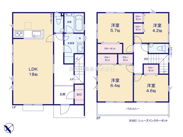 八王子市　緑町　新築一戸建ての間取り|～南東向き4LDK　開放感のあるワンフロアリビングの間取り～