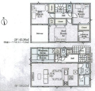【間取り】 | 中央区田名  6号棟 第146 | 4LDK　防犯カメラ（利用時WiFi接続必要）　引き違い窓シャッター付　人感センサー付玄関灯　インナーバルコニー　浴室乾燥機+窓　全居室収納　LDK16帖+和室5帖　テレワークルーム　都市ガス