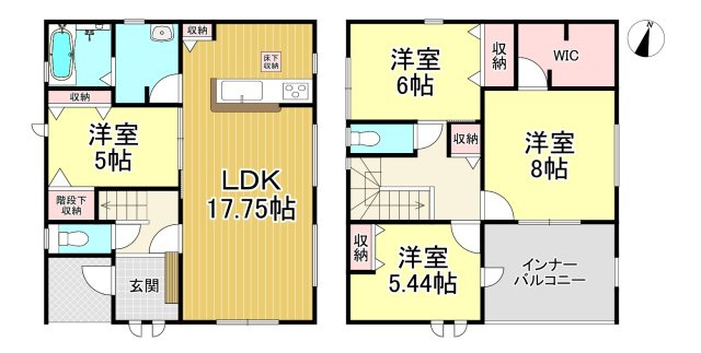 知多郡武豊町大字冨貴字新薄里　全4棟　1号棟の間取り|1号棟　4LDK+WIC♪