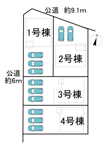 知多郡武豊町大字冨貴字新薄里　全4棟　1号棟の区画図|全4区画分譲地☆