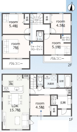 【間取り】 | オールフローリングの5LDK♪ウォークインクローゼットは２つ♪耐震等級最高グレード♪