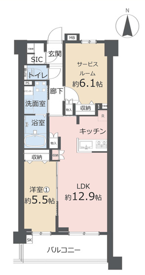 【間取り】 | パレステージ町田サウスト | 1SLDKは、サービスルーム、居室、リビングダイニングキッチンを備え、収納や趣味の空間を確保できますよ。リビングでゆったり過ごしたり、個室で休んだりと、メリハリのある生活を送りたい方におすすめですね。