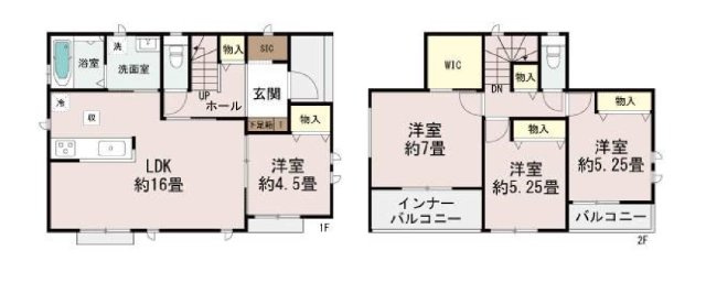 新築　高崎市小八木町　Heartful　Town　B号棟の間取り|建物面積97.29㎡　全居室南向き♪シューズインクローク・ウォークインクローゼット・各部屋収納付きで便利です！インナーバルコニーなので急な雨でもお洗濯物も安心です。