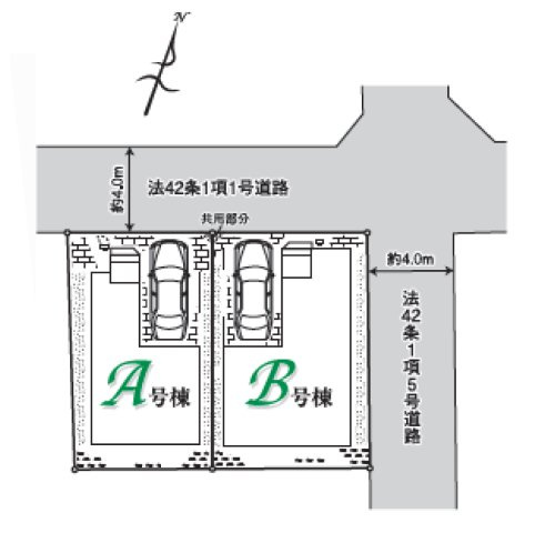 ふじみ野市福岡中央２丁目の新築一戸建の区画図|大切なお車もキレイに保てるビルトイン車庫付き！