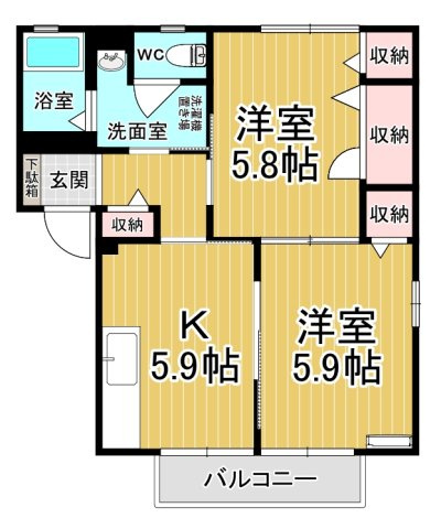 【間取り】 | グリーンパールＢ | 2部屋採光1階角部屋です♪