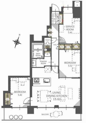 アストレア川越の間取り|2SLDK 専有面積72.33m2 バルコニー面積16.65m2