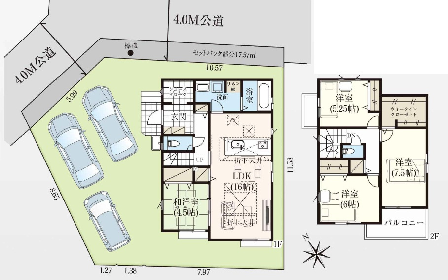 八王子市諏訪町３期の間取り|太陽光パネルを備えたゼロ・エネルギー住宅。対面式キッチンを配した16帖のLDKは、隣接する和室と一体利用も可能。2階には3洋室とウォークインクローゼットがあり、居室と収納を確保しています。