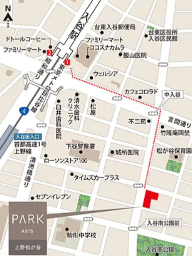 パークアクシス上野松が谷の地図