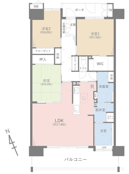 【間取り】 | ルネグランディア | 3LDKは、リビングダイニングキッチンと3つの居室がある間取り。ファミリー層に非常に人気の高い間取りで、広々としたリビングで家族団らんを楽しみ、個室でプライベートな時間も確保できるのが大きな魅力です。