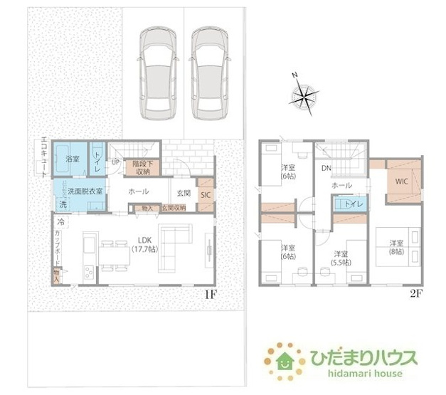 【間取り】 | 筑西市二木成　新築戸建　2号棟 | ２階に4部屋あるので、パパの書斎やママの趣味の部屋も実現可能です！
（2号棟）