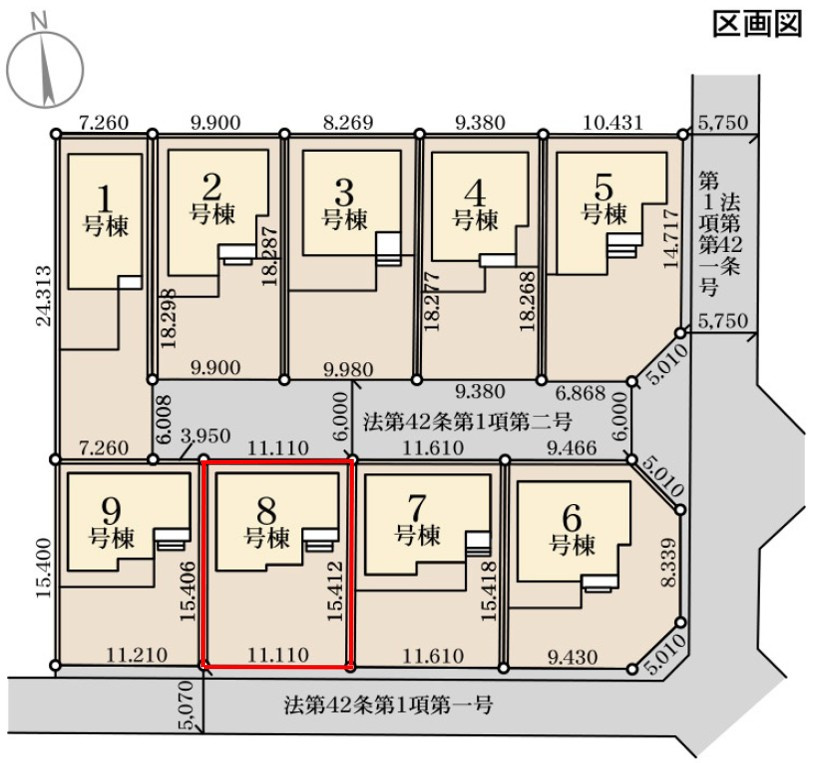 高崎市新町第８（全9棟）8号棟の区画図