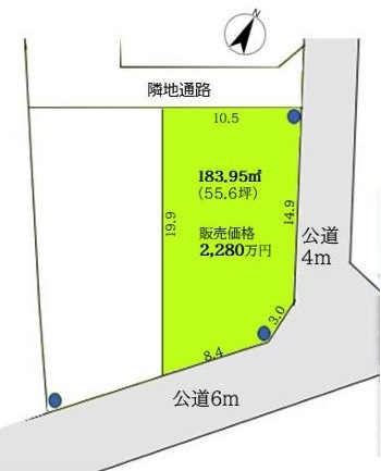 鶴ヶ島市中新田　建築条件なし売地　東武越生線『一本松駅』徒歩3分　【新町小学区】の区画図