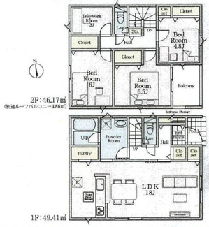 【間取り】 | 中央区田名  8号棟 第146 | 3LDK+テレワークルーム　防犯カメラ（利用時WiFi接続必要）　引き違い窓シャッター付　人感センサー付玄関灯　インナーバルコニー　浴室乾燥機+窓　全居室収納　パントリー　LDK18帖　都市ガス
