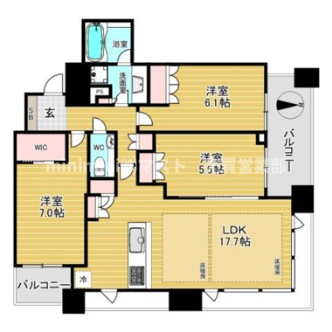 シティタワー大阪本町の間取り|◆約80.38㎡のゆとりある3LDK＋N＋WIC！豊富な収納スペースにより生活感を抑えたすっきりとした住空間を実現★ファミリー層にもおすすめの機能的な間取りです♪