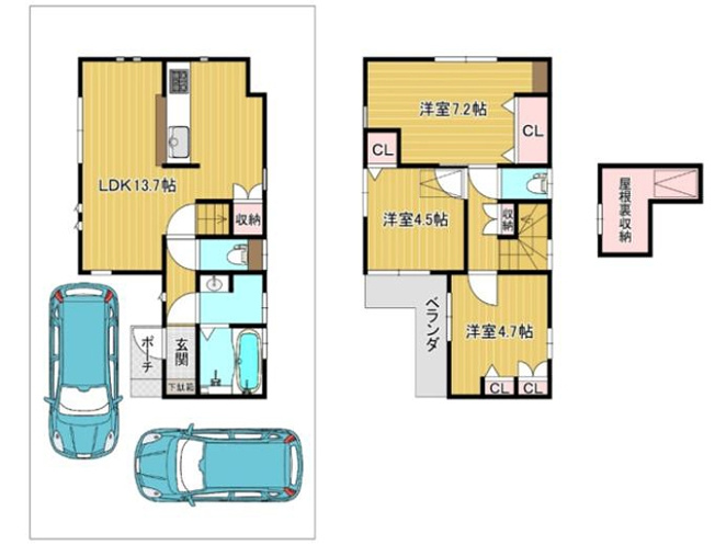 【間取り】 | 中野区上鷺宮１丁目　中古戸建て | 収納力豊かな小屋裏収納を備え、荷物もすっきり片付きます