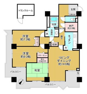 【間取り】 | 住友アビック21 | 1階角部屋・専用トランクルーム付きの3LDK＋納戸・収納豊富なお部屋です！