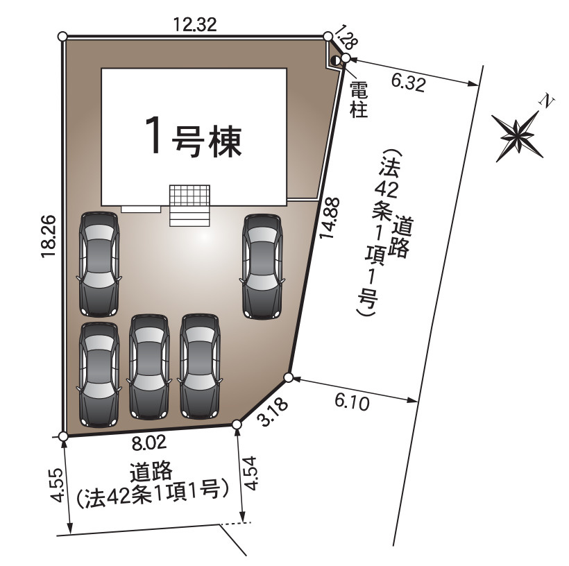 売新築戸建　焼津市飯淵の区画図|車が5台置くことができます。