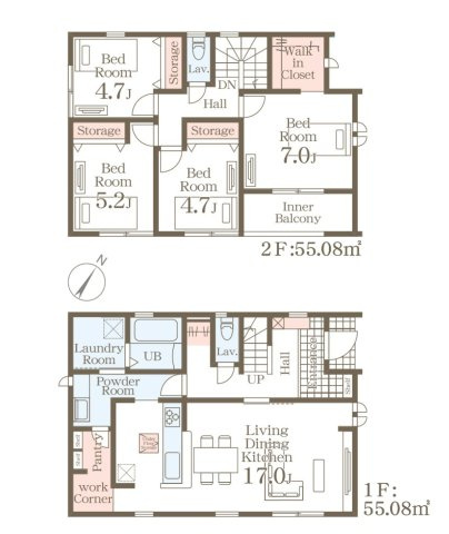 福津市福間南5丁目第19-2棟（2号棟）の間取り|全居室収納付きで便利です。