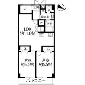 芦屋市大東町の賃貸マンションの間取り