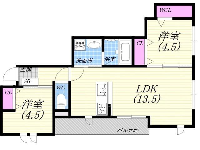 西宮市松並町の賃貸マンションの間取り