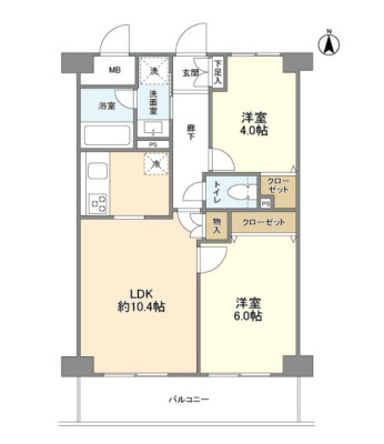 北糀谷コートの間取り|間取り　2LDK南向き
