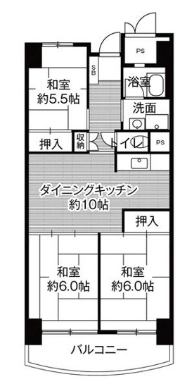 【間取り】 | ビレッジハウス香椎浜タワー1号棟