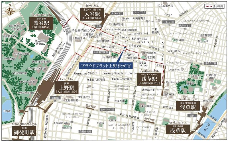 プラウドフラット上野松が谷の地図