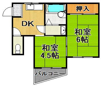 コーポヨジマの間取り|セパレートの２ＤＫ