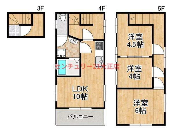 福井ビルの間取り|３階から５階のメゾネット