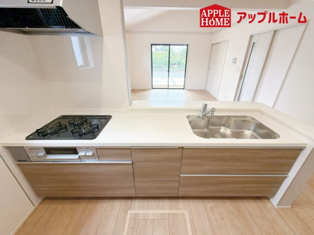 西区二ツ宮のキッチン|見栄えもよくお手入れもスムーズに出来ます。豊富な収納力もございますので、キッチンスペースをスッキリとお使い頂けそうです。
