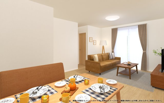 ワイウッドコート小山市粟宮第2期の完成予想図|【LDK　イメージパース】
※画像は設計図面を基に作成したイメージです。