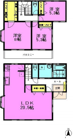 さいたま市北区日進町　中古戸建ての間取り|さいたま市北区日進町　中古戸建て・3LDK・土地面積29.94m2・建物面積29.80m2