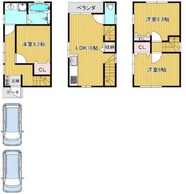 荒川区東日暮里6丁目中古住宅の間取り|3LDK・カースペース2台。新規リノベーション施工が完了いたしましたのでいつでも内覧が可能です。