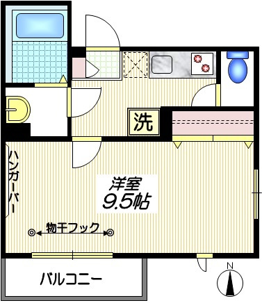 アルム上用賀の間取り|ゆったり広めの３１．６２平米１Ｋ