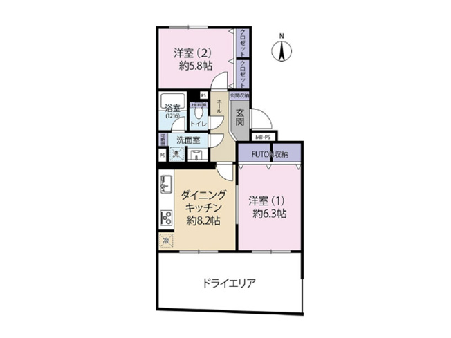 【間取り】 | コスモ大泉学園　(保谷店) | 趣味を楽しみやすい専用庭付きの2DK住戸です。※図面を基に作成しています。現況と異なる場合は現況を優先いたします。