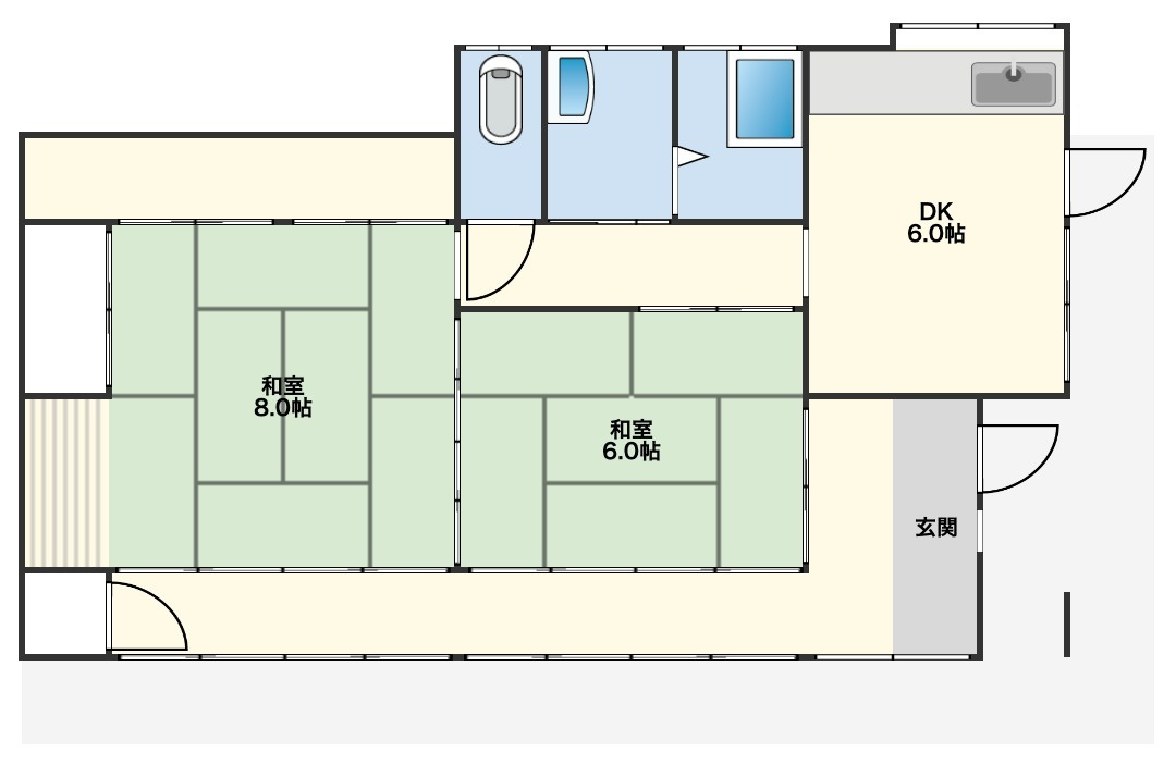 南向き広縁付きの平屋。自分好みの改修が可能 栃木県栃木市城内町二丁目 の間取り|ワンフロアで生活可能な平屋。改修計画が立てやすい間取り