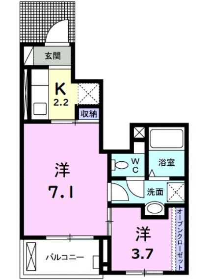 稲城市東長沼のアパートの間取り