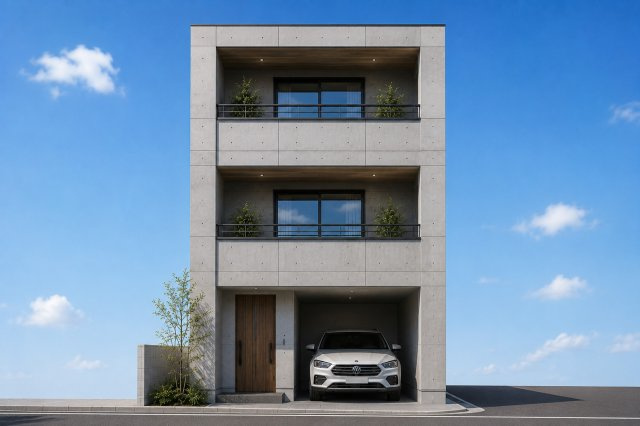 江戸川区松本2丁目 建築条件無し売地の完成予想図|※掲載の外観はPCaデザインの施工例です。プラン・仕様・外観デザインは自由設計により異なります。