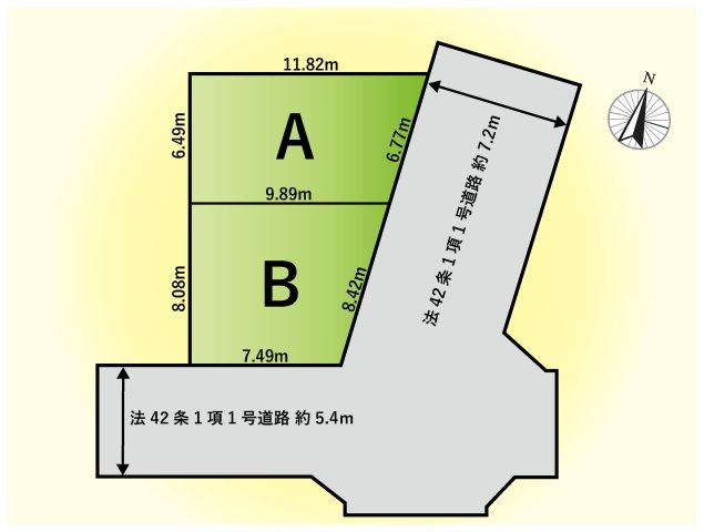江戸川区松本2丁目 建築条件無し売地の土地図|【B号地】毎日を明るく彩る、東南角地という贅沢。