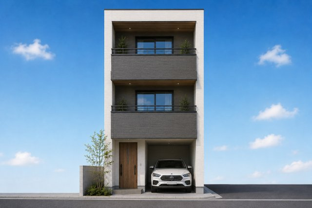 江戸川区松本2丁目 建築条件無し売地の完成予想図|※掲載の外観はモダンデザイン施工例です。プラン・仕様・外観デザインは自由設計により異なります。